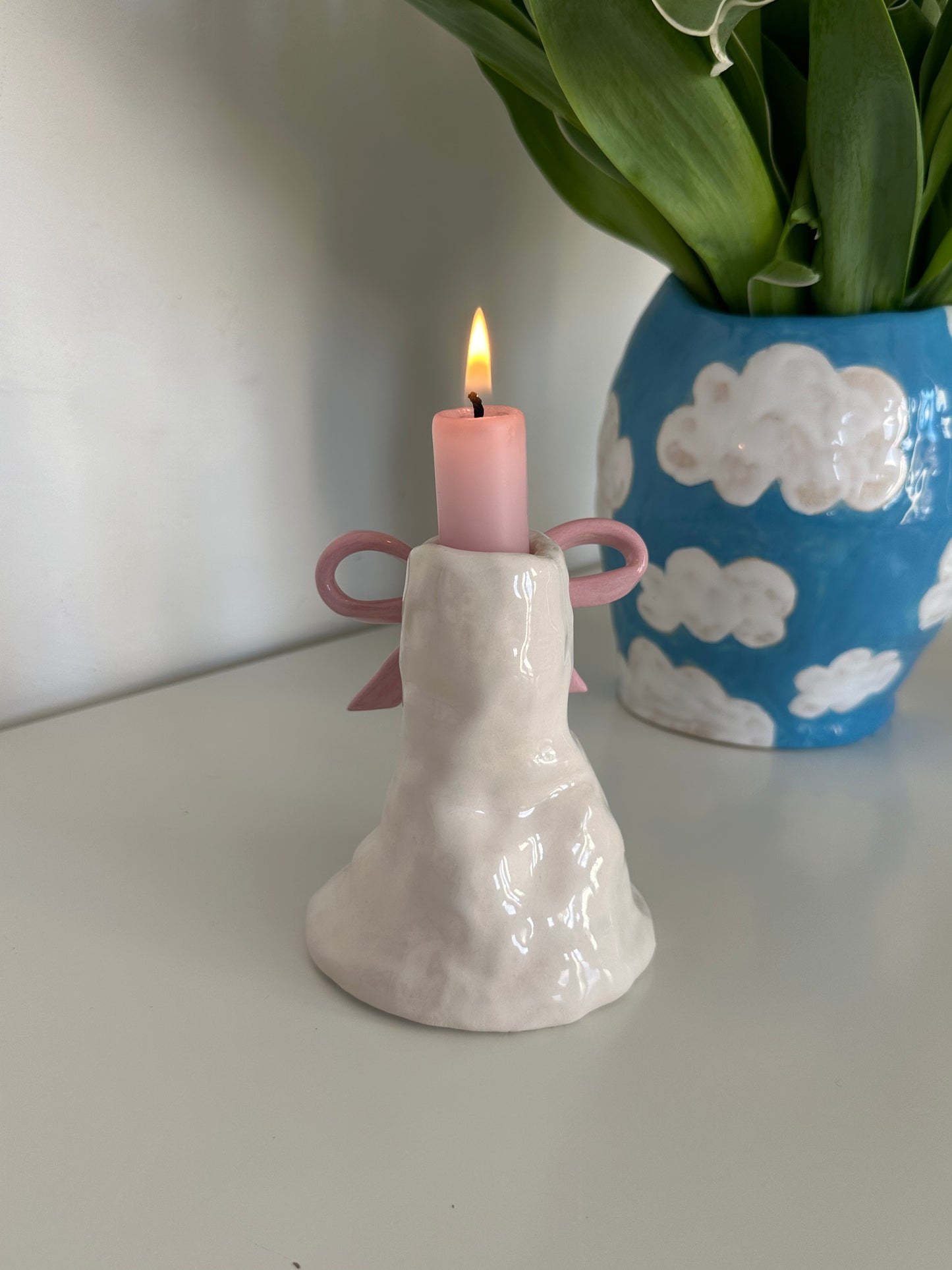 Bougeoir noeud rose