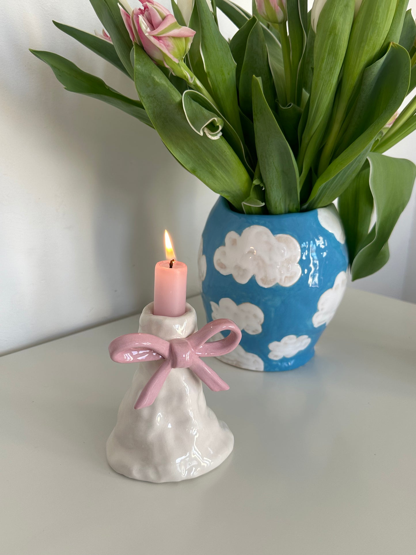 Bougeoir noeud rose